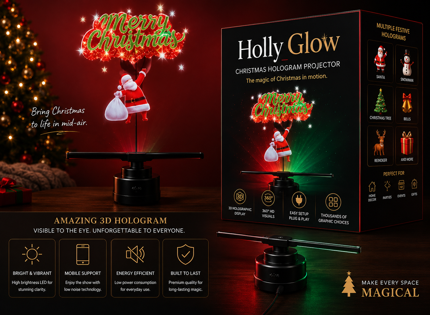 HollyGlow™ Christmas Hologram Projector